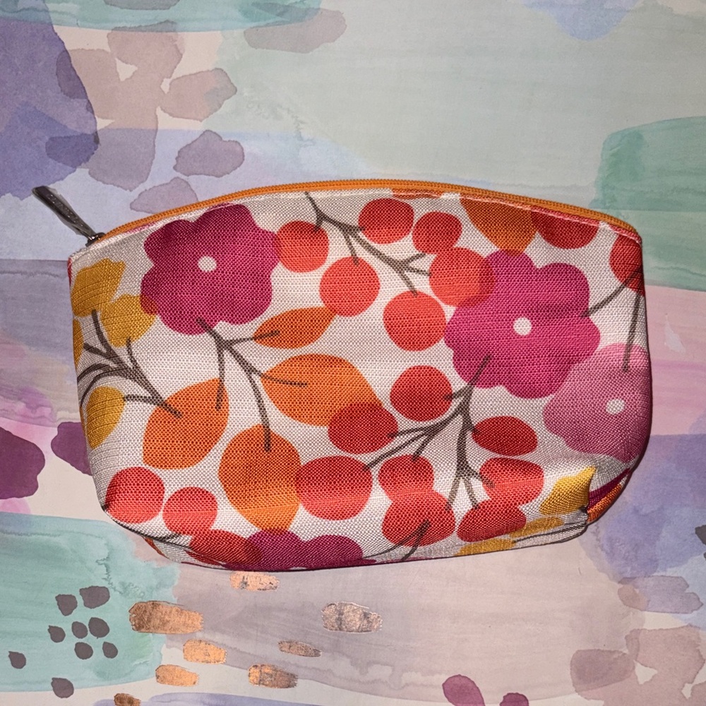 Clinique floral pink and orange makeup bag